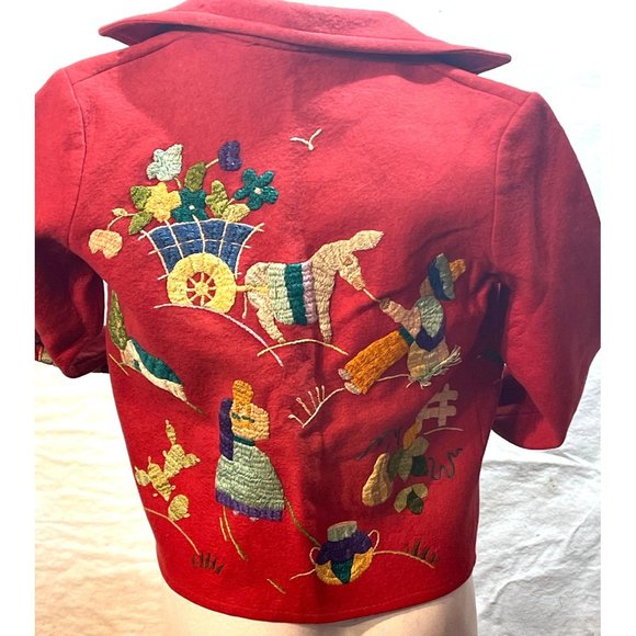 Vintage Handmade Embroidered Sweater Jacket Village Farmer Setting OOAK - Picture 9 of 16